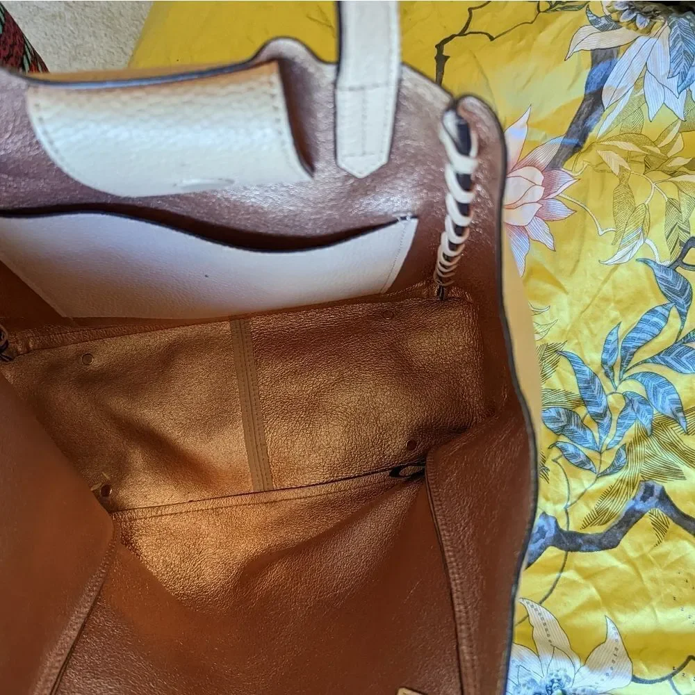 AIMEE kestenberg salmon colored pebbled leather large two strap tote bag euc